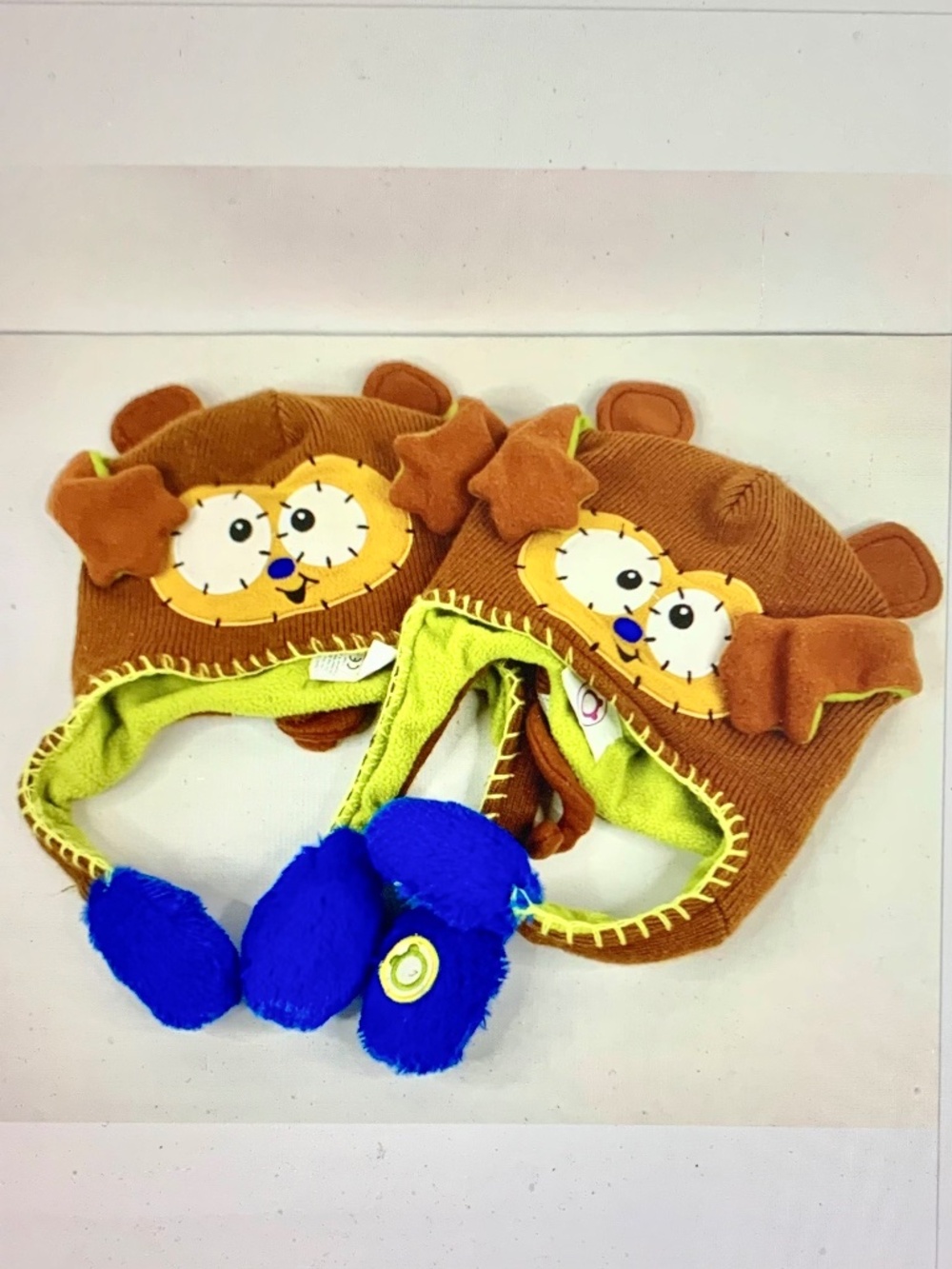 FLIPEEZ HUGGY THE MONKEY tan blue TV action beanie/hat kids costume winter
